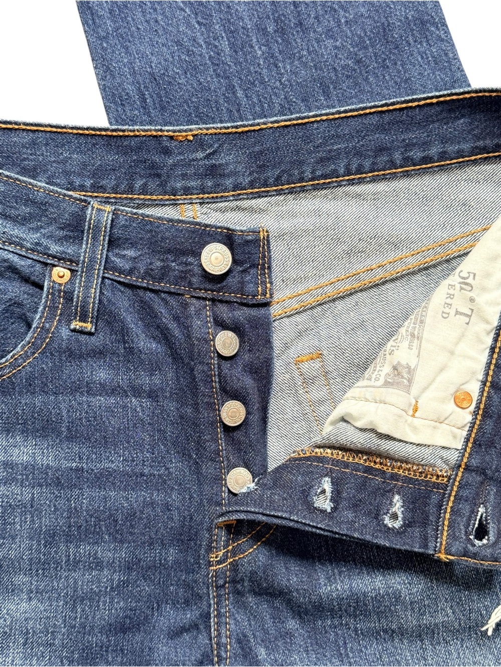 Levi’s 501T Tapered Distressed Button Fly Jeans Blue 34W 28L - Picture 4 of 11